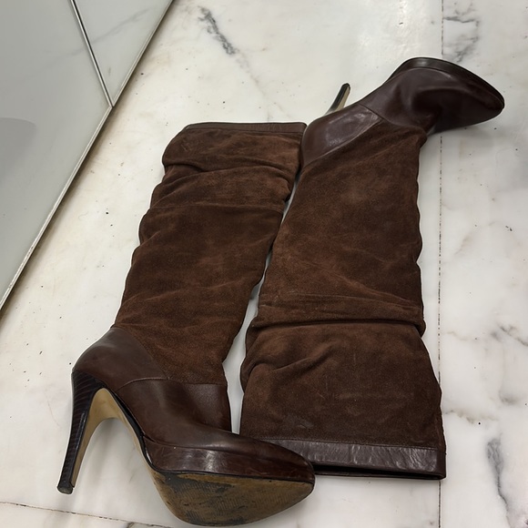 Pure Suede leather Chocolate Brown Knee high Boots in great condition! Size UK 4 - Picture 16 of 17